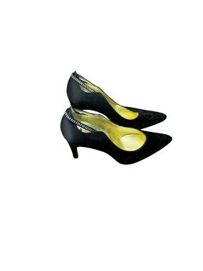 Delman Black Pointed Toe Heels Rhinestone Detail Classic Pumps Size 7.5 M